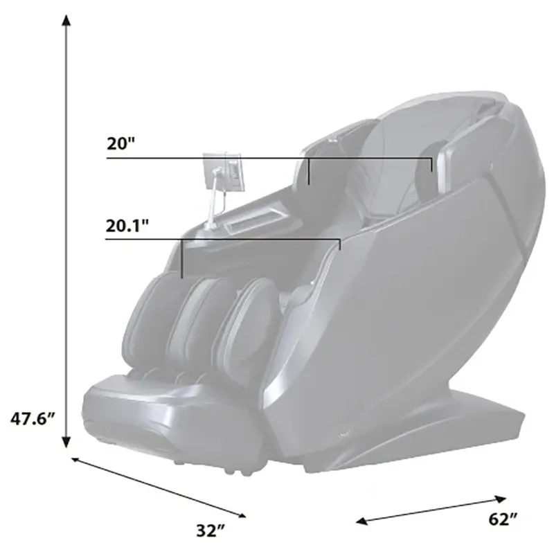 Osaki AI Avalon front dimensions showing overall width, shoulder width, and seat width