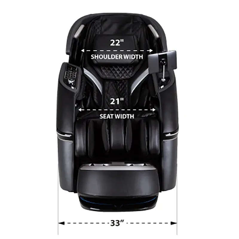 Osaki AI Vivo front dimensions showing overall width, shoulder width, and seat width