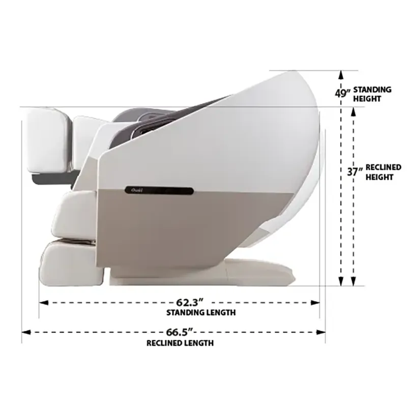 Kích thước ghế massage Osaki Flagship Duo khi dựng thẳng và khi ngả