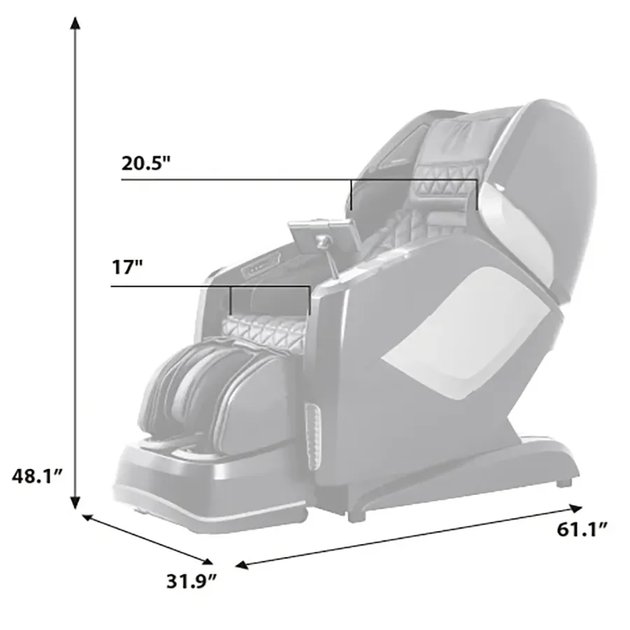 Osaki Maestro LE 2.0 upright and reclined side dimensions