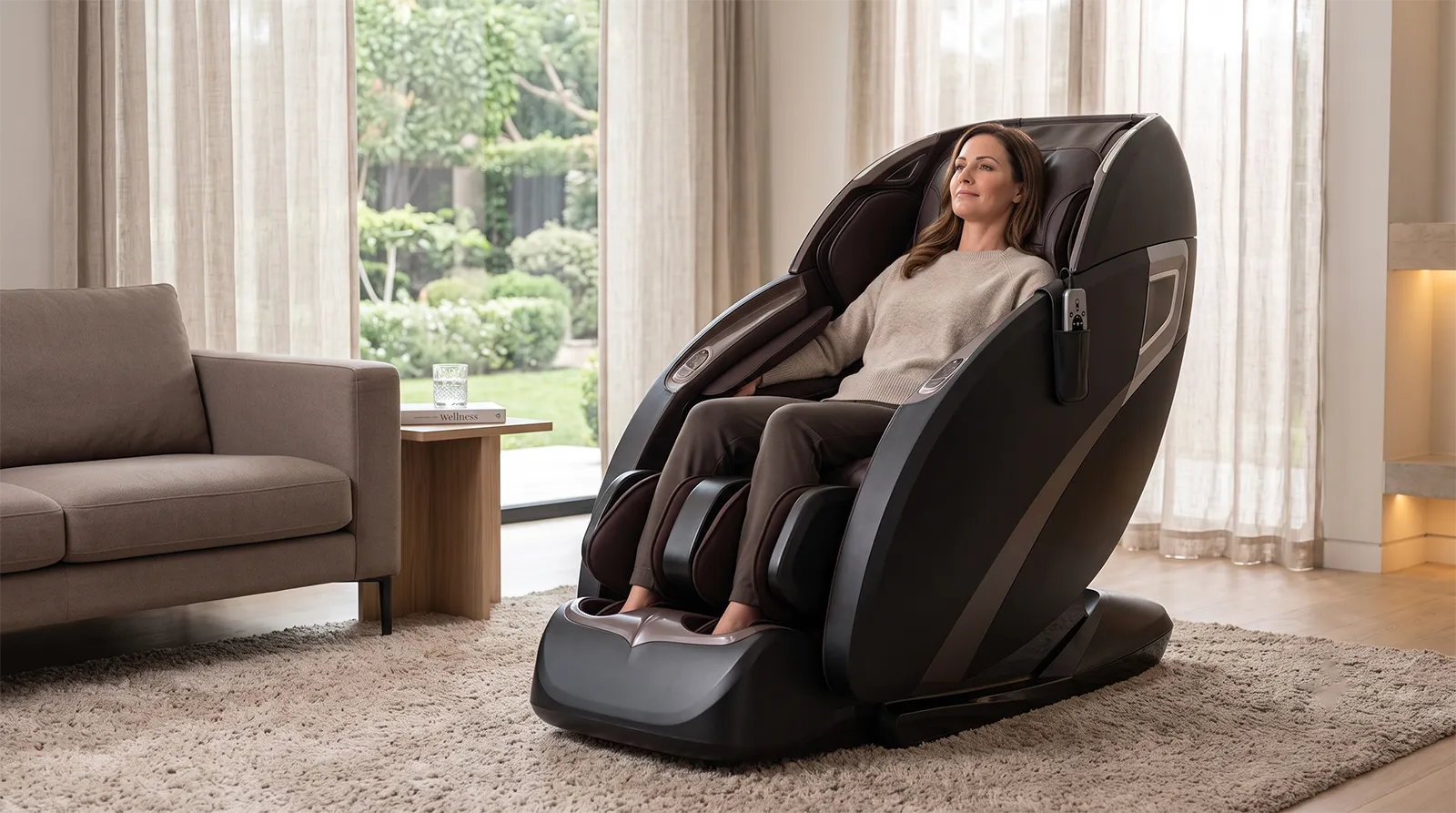 American adult relaxing in the Osaki Otamic LE 3D massage chair in a modern living room