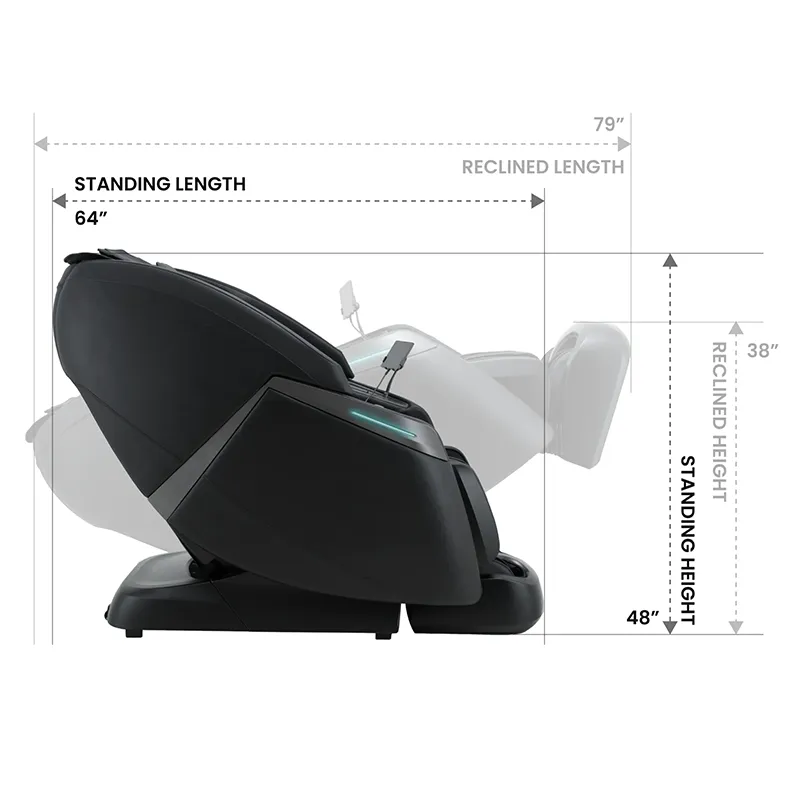 Kích thước hông ghế Osaki Somnus 4D Duoflex AI khi dựng thẳng và khi ngả