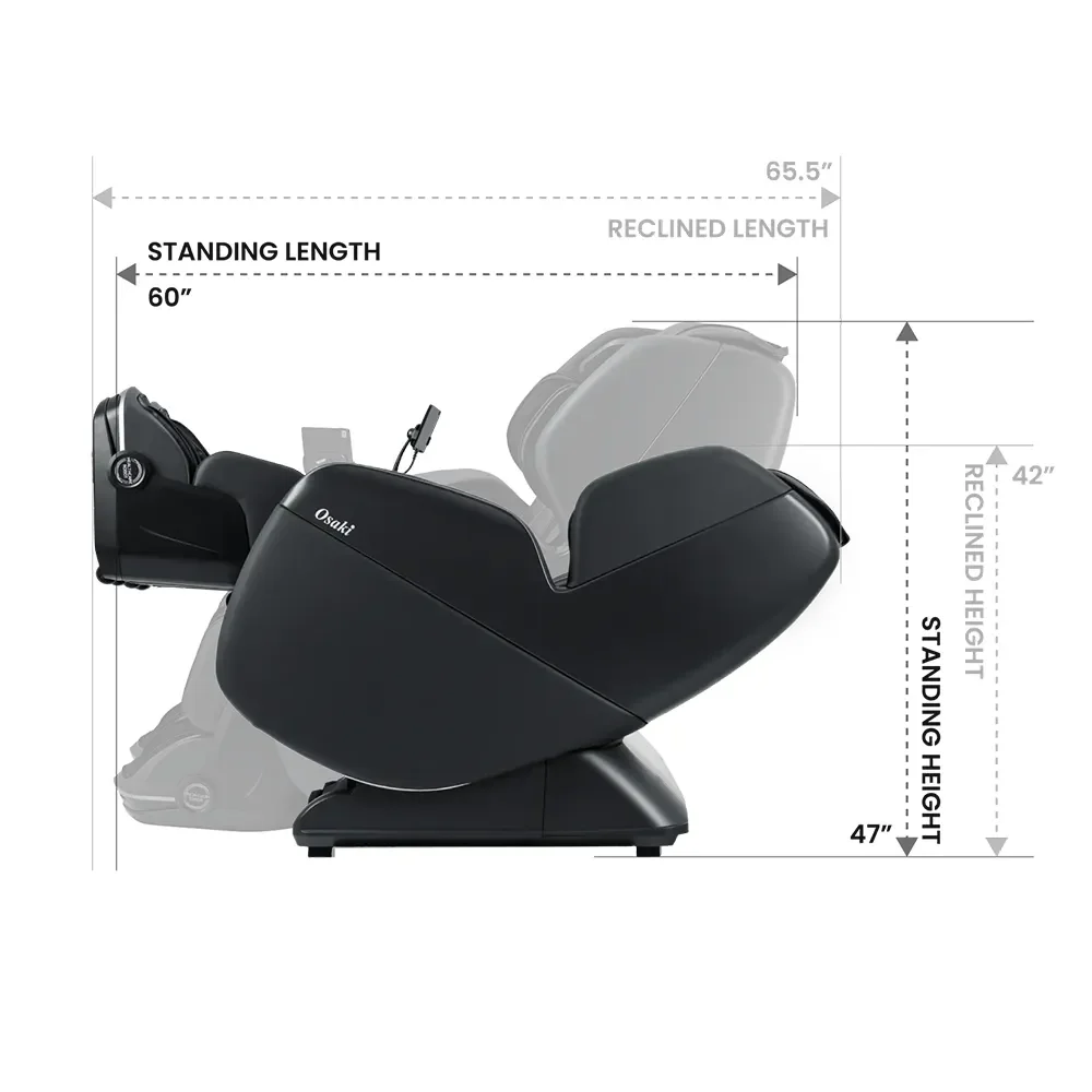 Osaki Yoga Flex 4D side dimensions with upright and reclined length