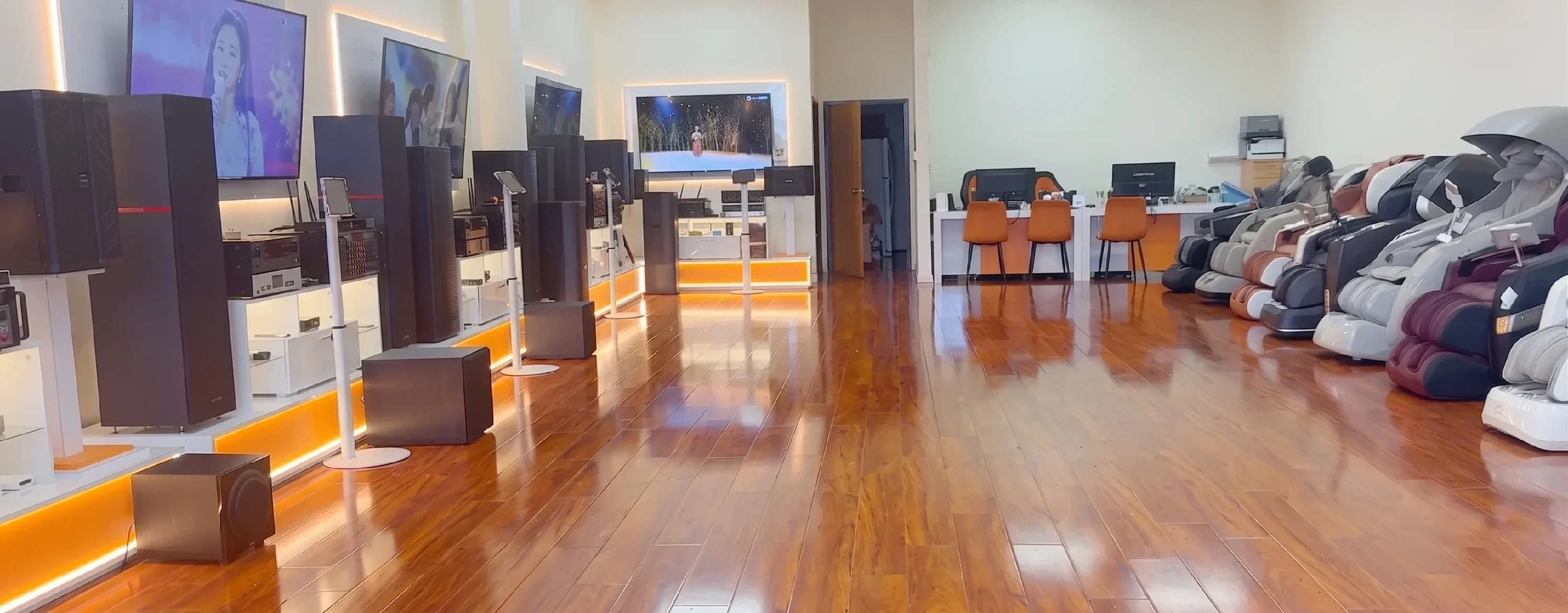 Tittac showroom in Garden Grove with karaoke systems and massage chairs