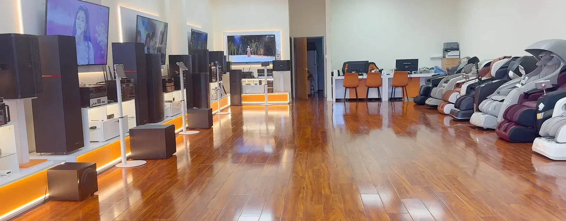 Tittac showroom in Garden Grove with karaoke systems and massage chairs